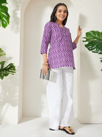 Thumbnail for Janasya Purple A-Line Cotton Top - Dista