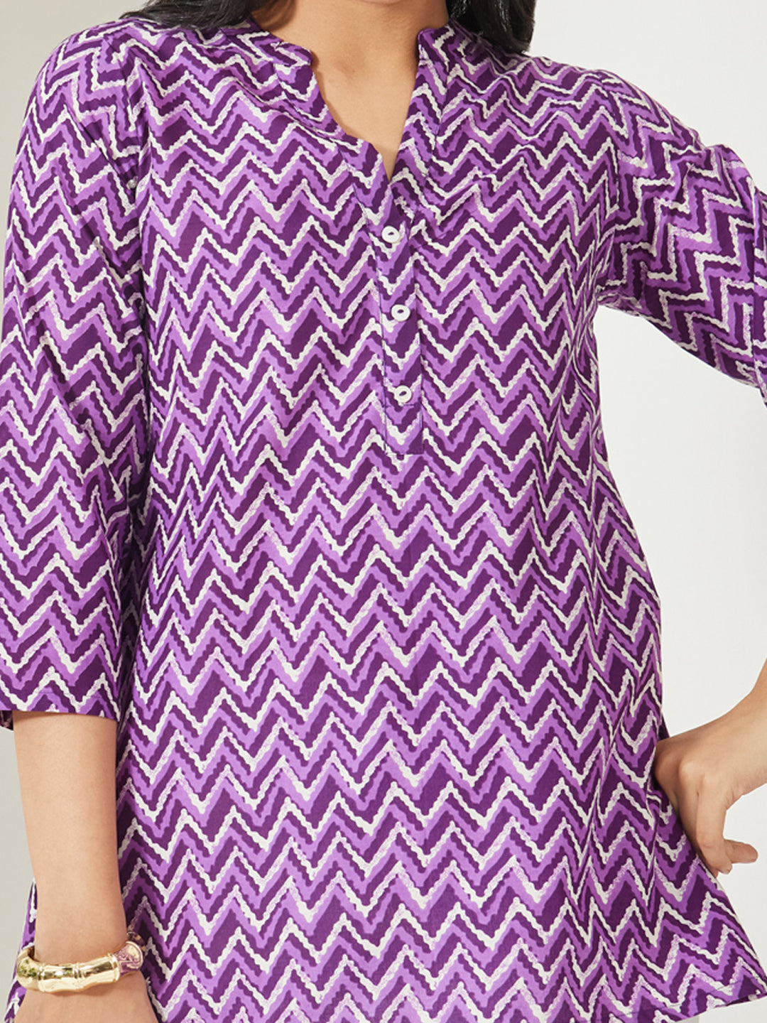 Janasya Purple A-Line Cotton Top - Dista