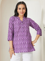 Thumbnail for Janasya Purple A-Line Cotton Top - Dista