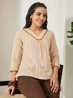 Thumbnail for Janasya Cream A-Line Cotton Top - Dista