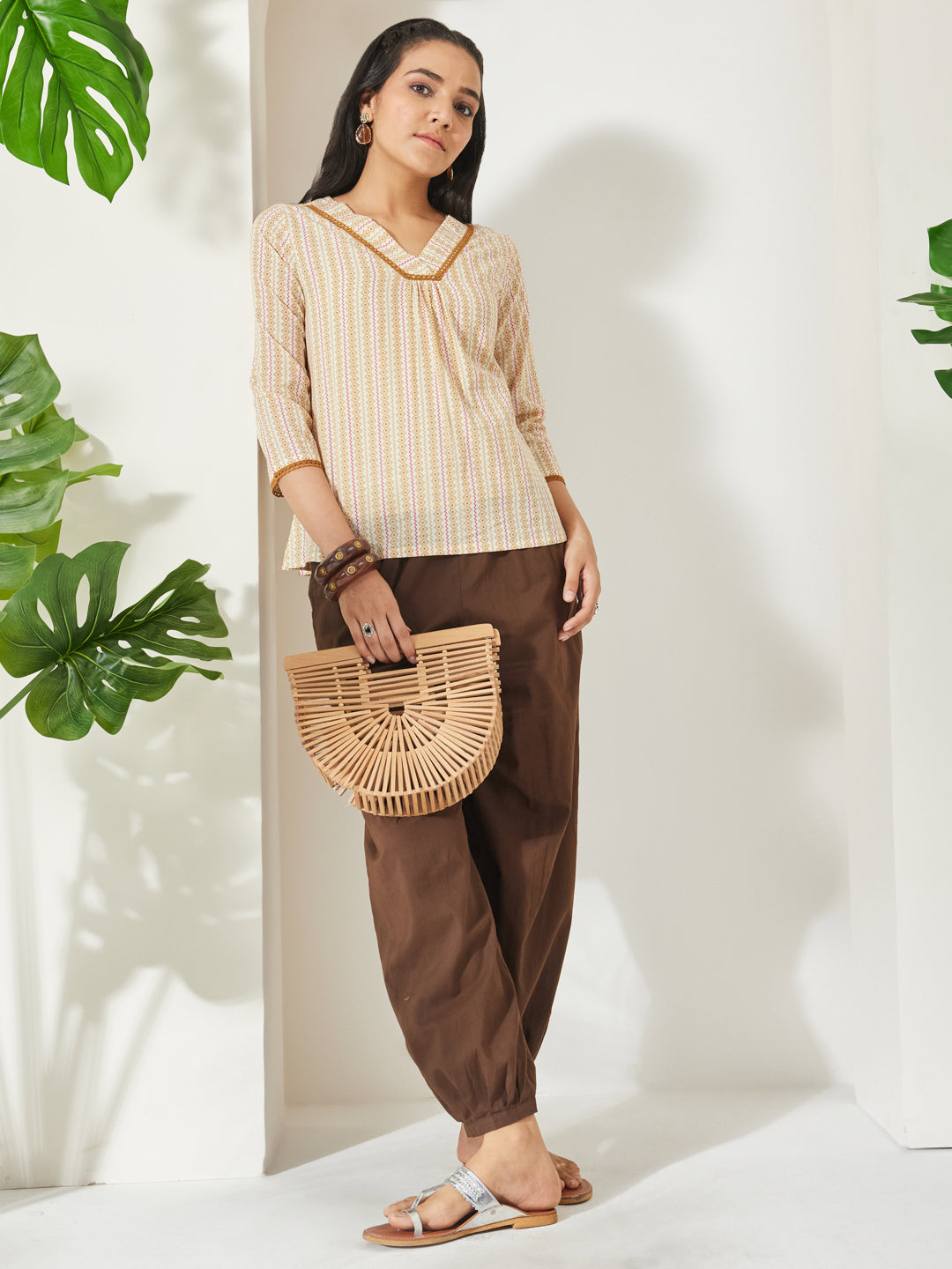 Janasya Cream A-Line Cotton Top - Dista