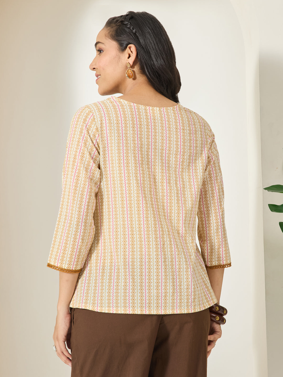 Janasya Cream A-Line Cotton Top - Dista