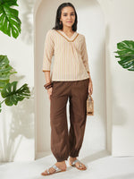 Thumbnail for Janasya Cream A-Line Cotton Top - Dista