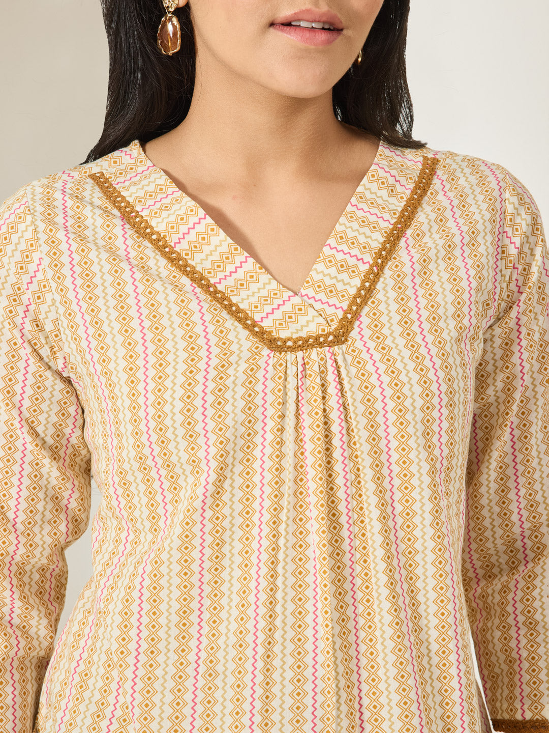 Janasya Cream A-Line Cotton Top - Dista