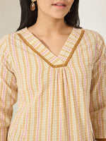 Thumbnail for Janasya Cream A-Line Cotton Top - Dista