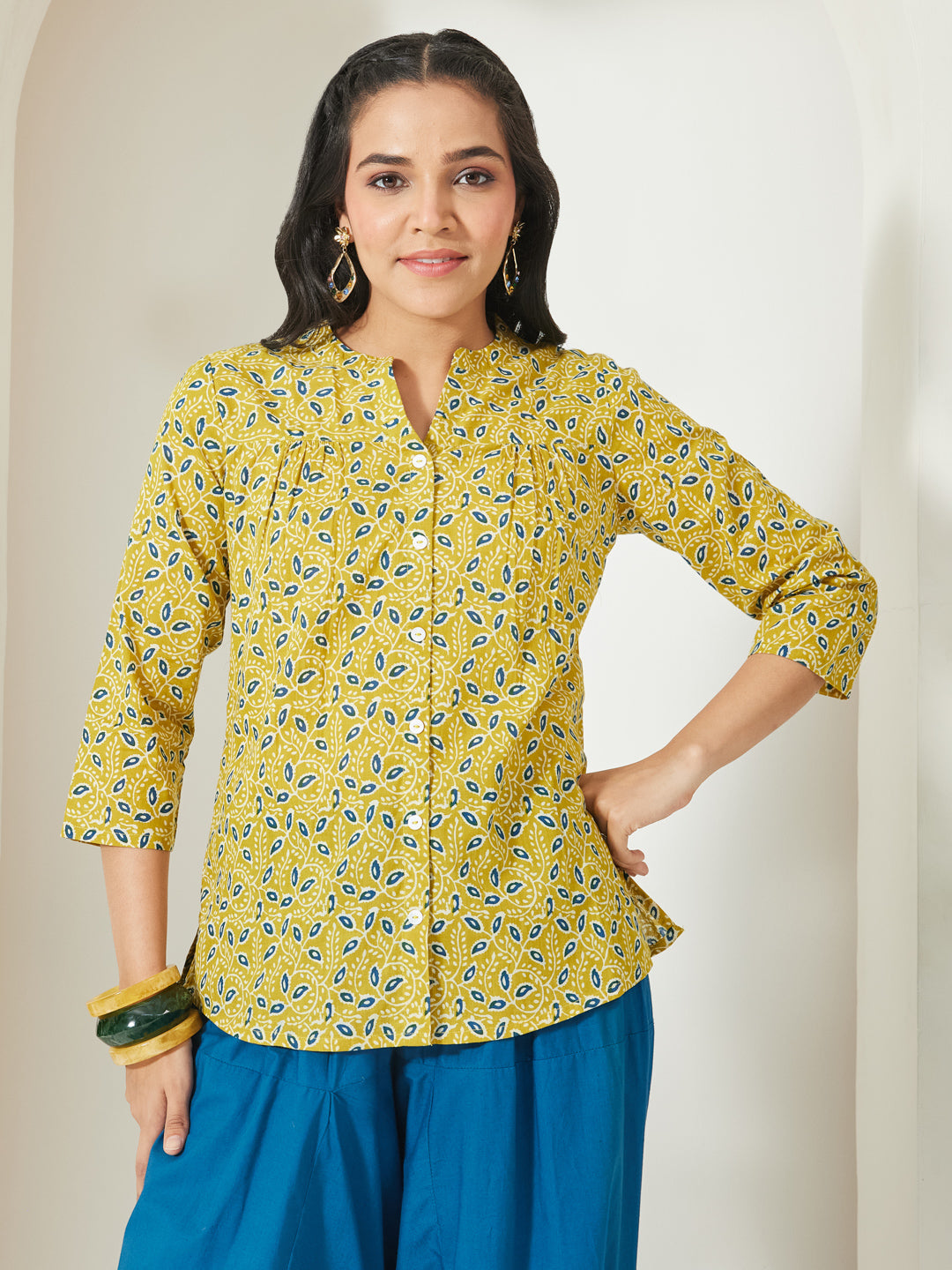 Janasya Lime Green Straight Cotton Top - Dista