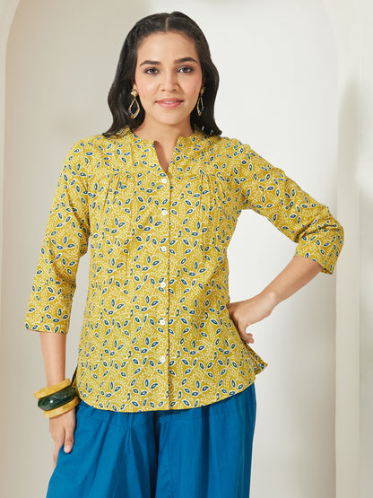Janasya Lime Green Straight Cotton Top - Dista