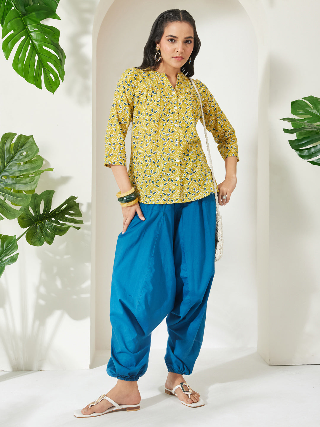 Janasya Lime Green Straight Cotton Top - Dista