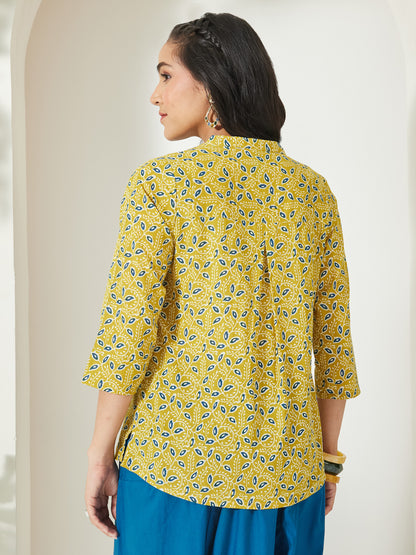 Janasya Lime Green Straight Cotton Top - Dista