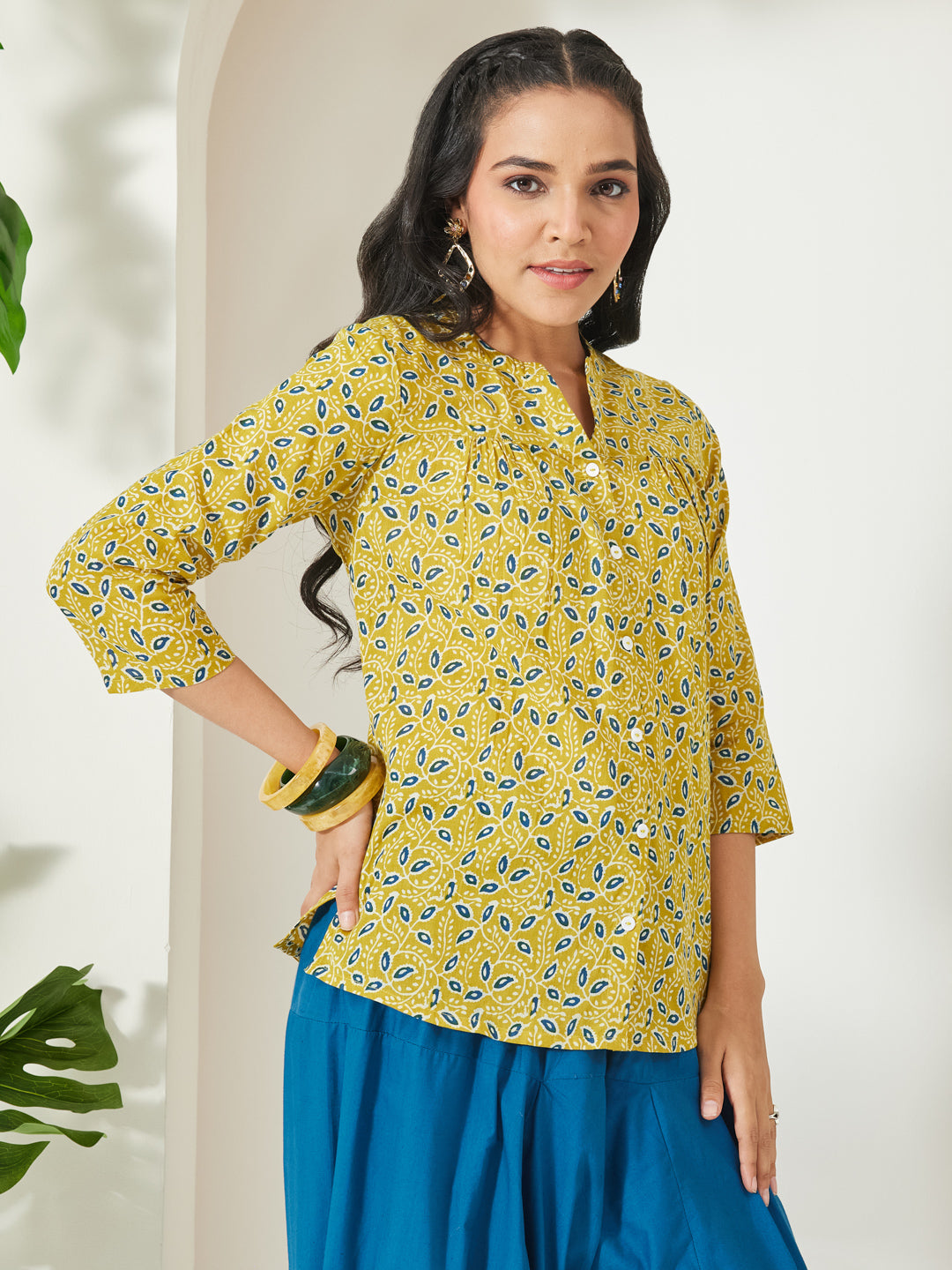 Janasya Lime Green Straight Cotton Top - Dista