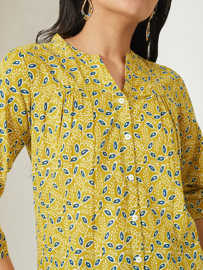 Janasya Lime Green Straight Cotton Top - Dista
