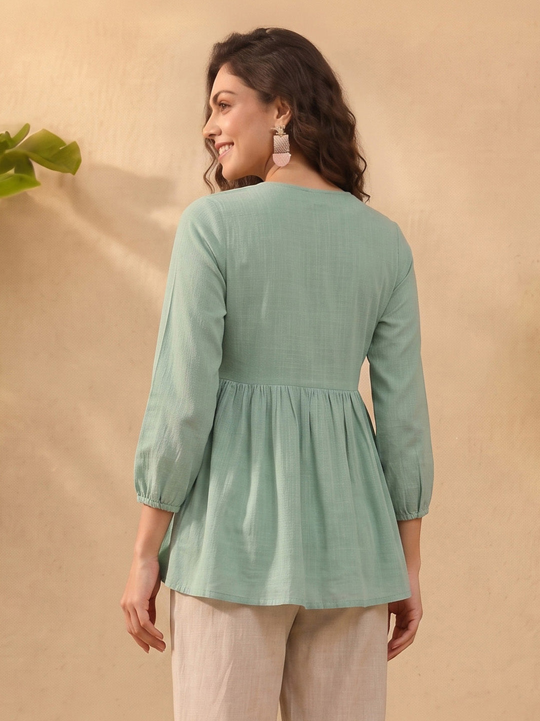 Janasya Aqua A-Line Cotton Top - Dista