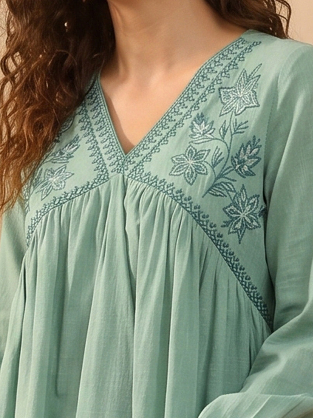 Janasya Aqua A-Line Cotton Top - Dista