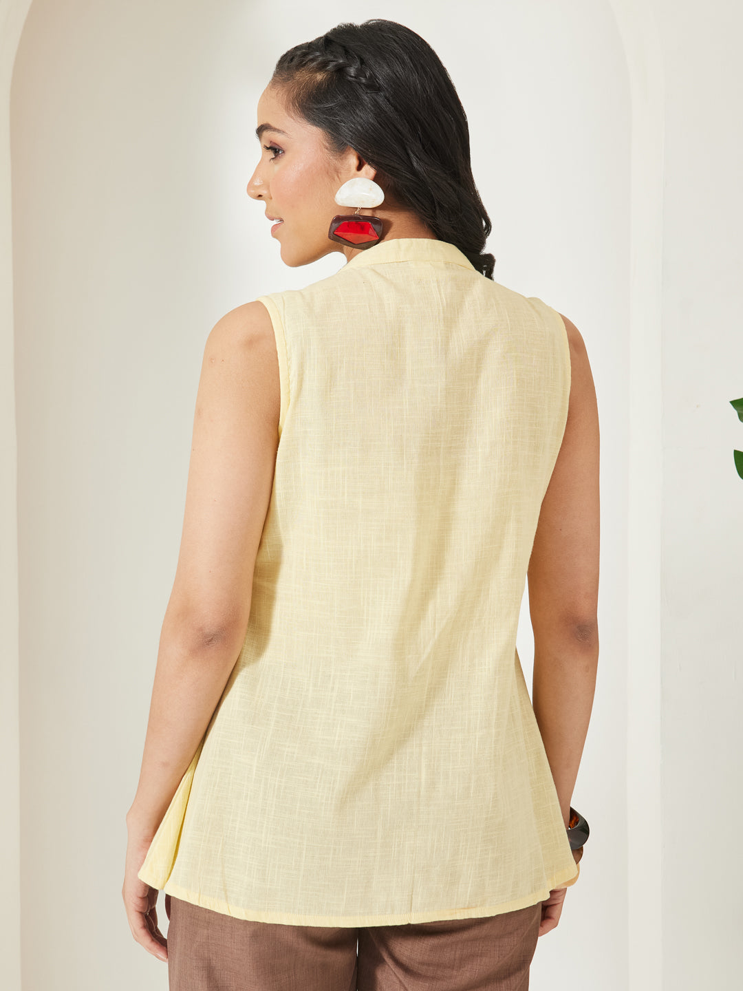 Janasya Yellow A-Line Cotton Top - Dista