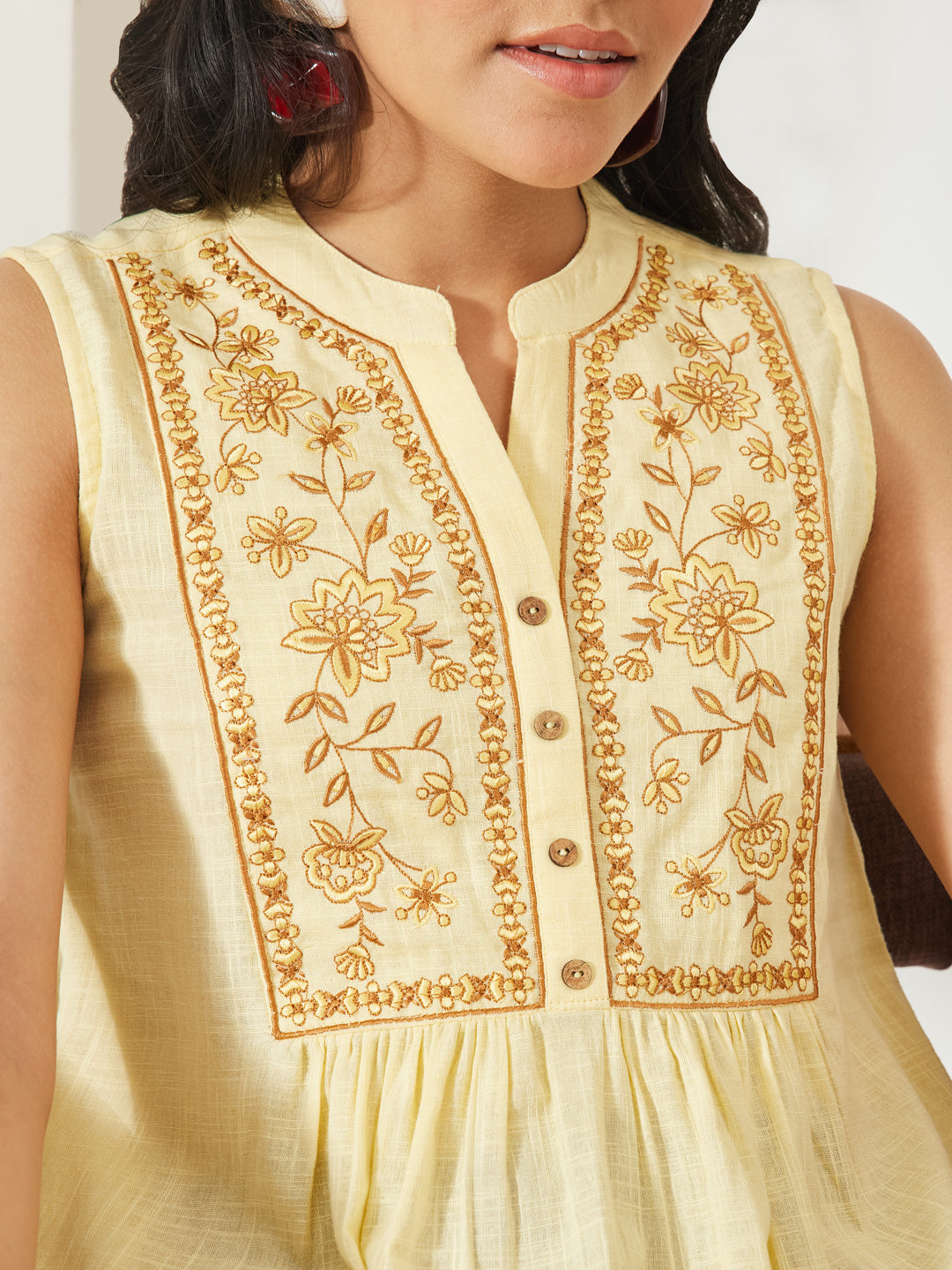 Janasya Yellow A-Line Cotton Top - Dista