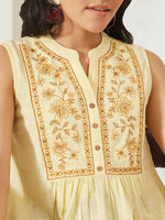 Thumbnail for Janasya Yellow A-Line Cotton Top - Dista