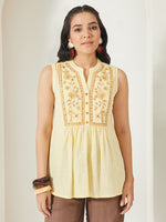 Thumbnail for Janasya Yellow A-Line Cotton Top - Dista