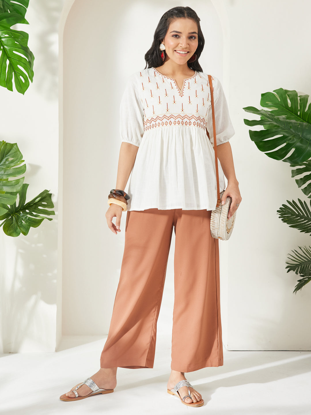 Janasya Off White Peplum Cotton Top - Dista
