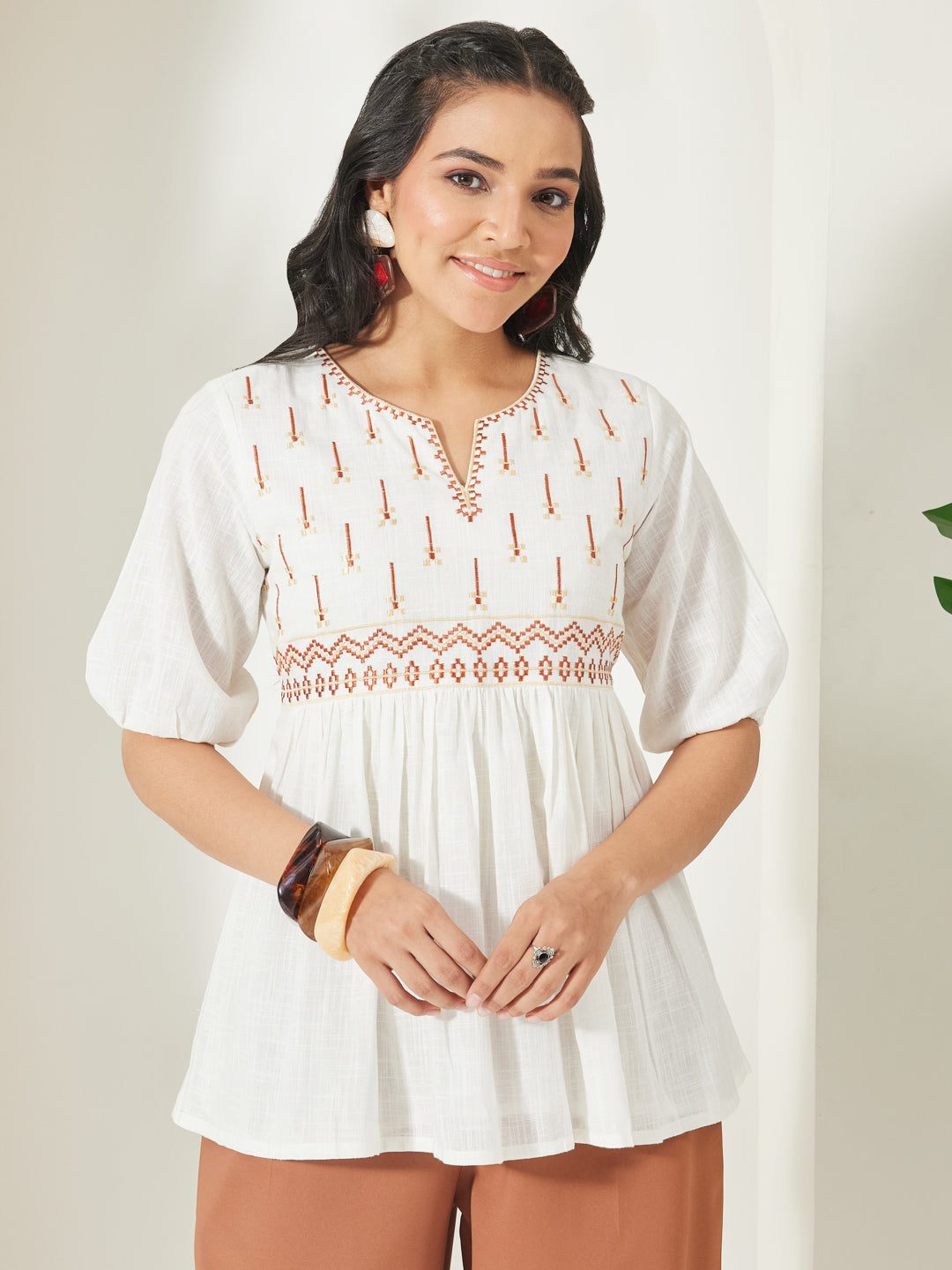 Janasya Off White Peplum Cotton Top - Dista