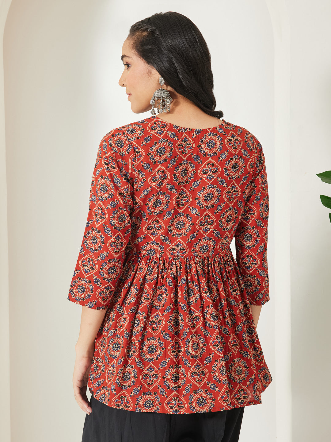 Janasya Rust Peplum Cotton Top - Dista