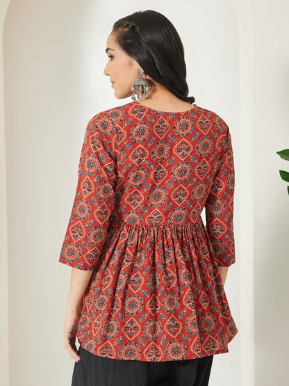 Janasya Rust Peplum Cotton Top - Dista