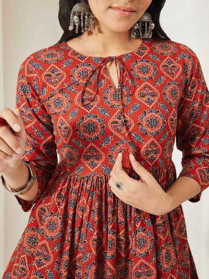Janasya Rust Peplum Cotton Top - Dista