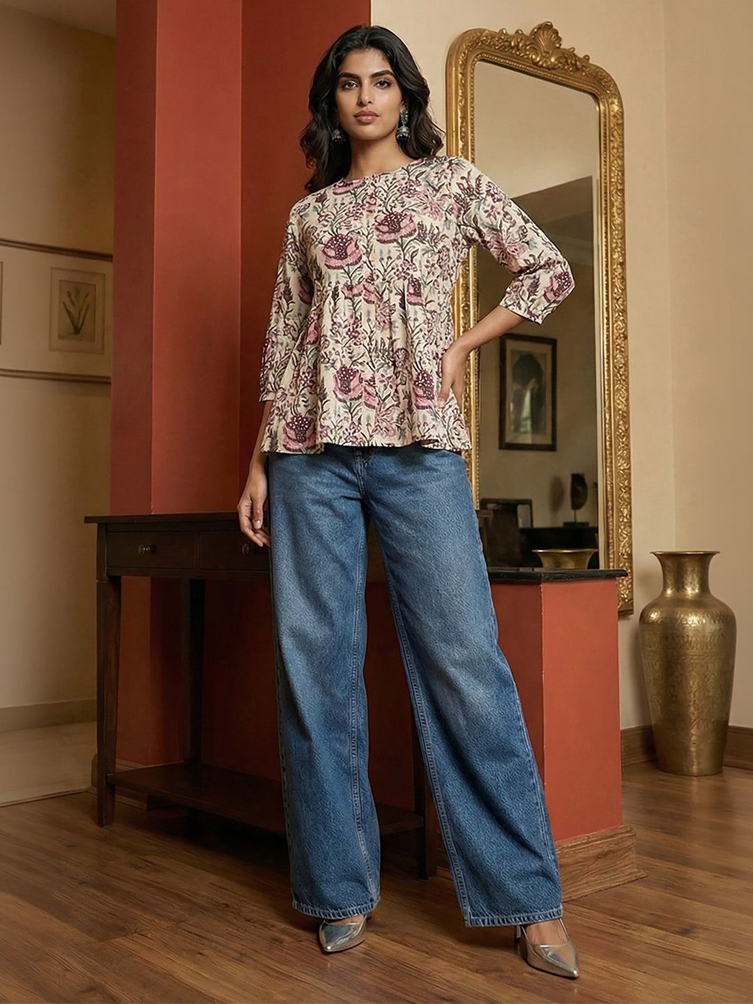Janasya Off White Gathered Cotton Top - Dista