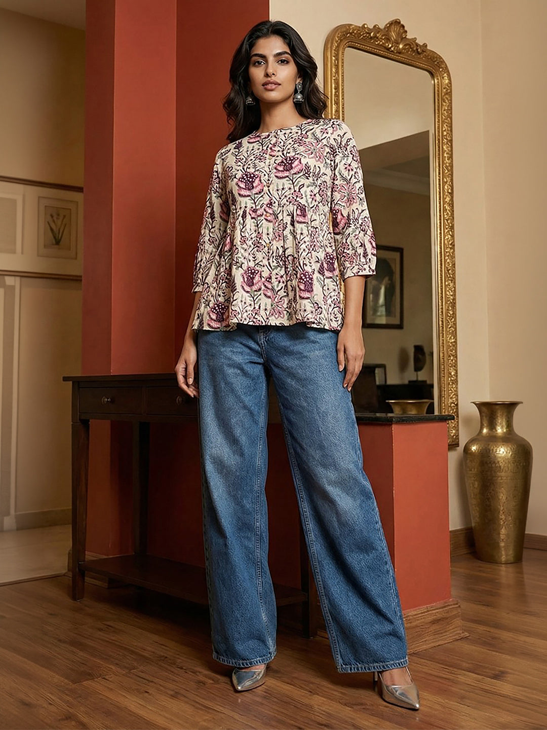 Janasya Off White Gathered Cotton Top - Dista