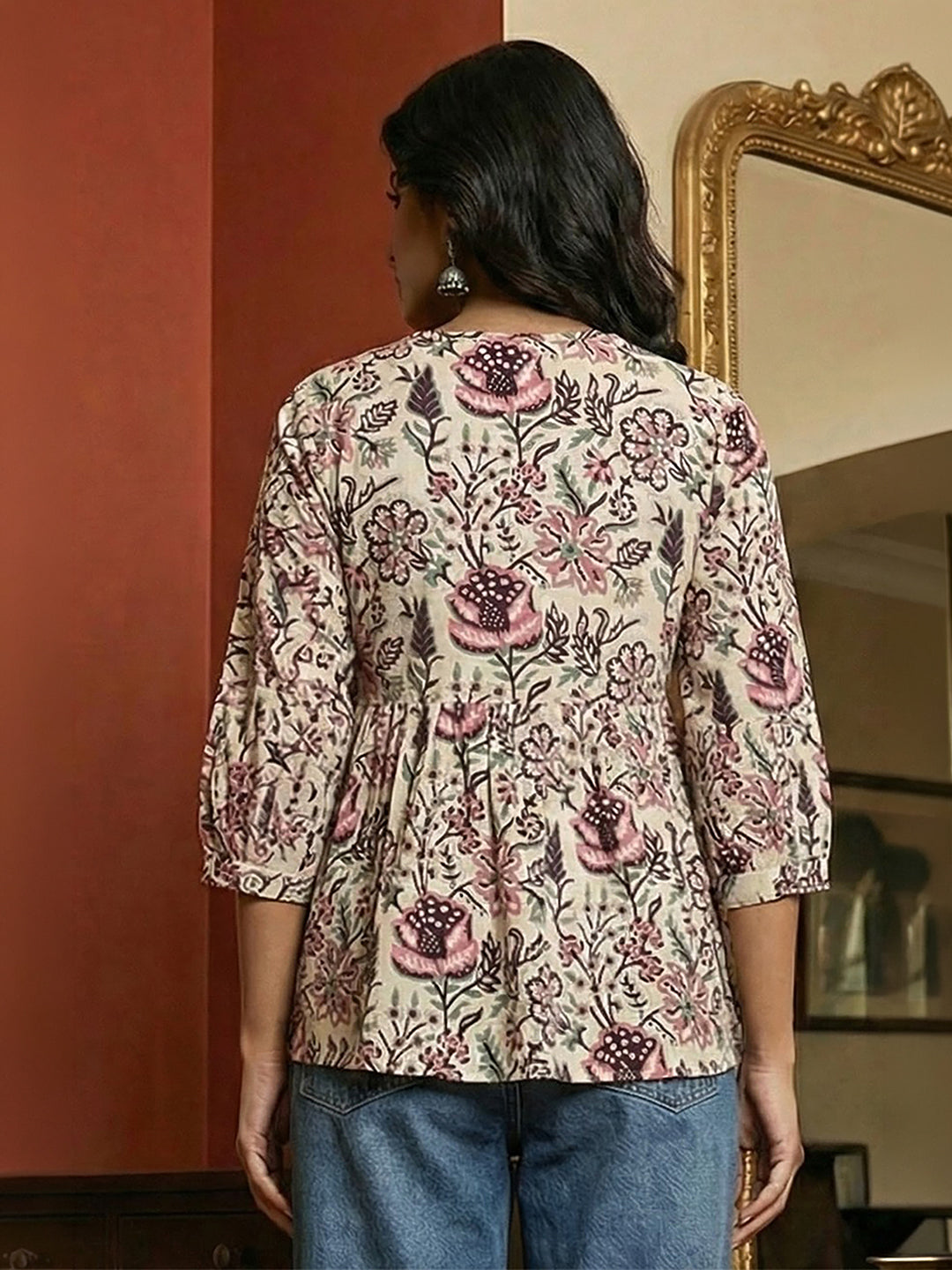 Janasya Off White Gathered Cotton Top - Dista