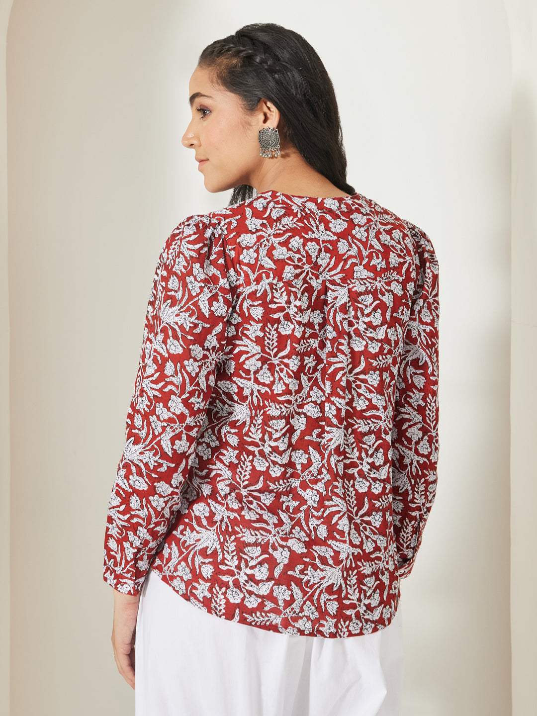 Janasya Rust Shirt Style Cotton Top - Dista