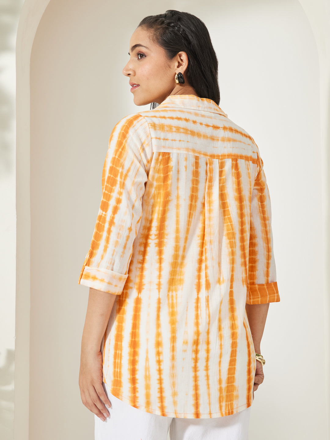 Janasya Orange Shirt Cotton Top - Dista