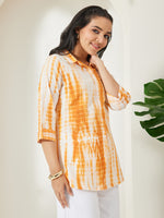 Thumbnail for Janasya Orange Shirt Cotton Top - Dista
