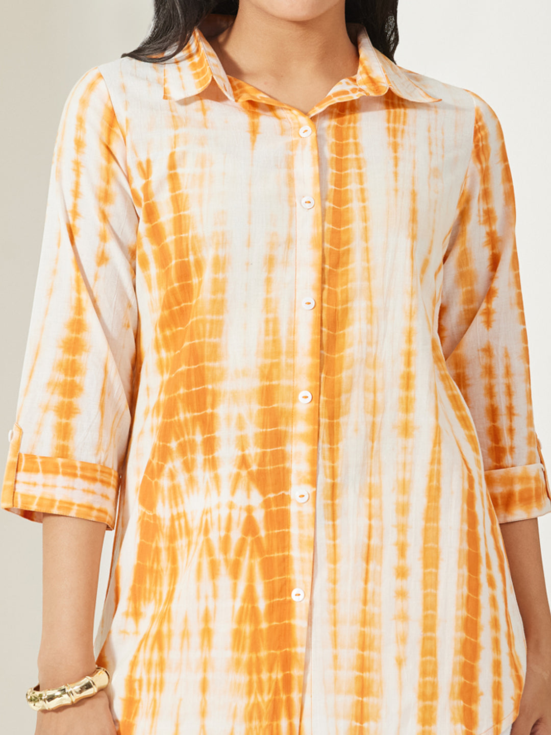 Janasya Orange Shirt Cotton Top - Dista