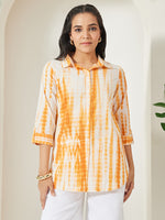 Thumbnail for Janasya Orange Shirt Cotton Top - Dista