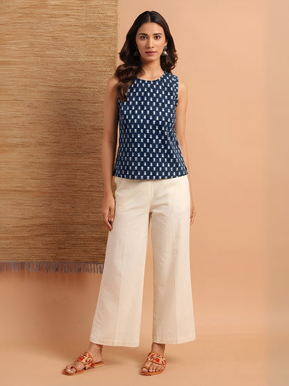 Janasya Indigo Straight Cotton Top - Dista