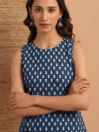 Janasya Indigo Straight Cotton Top - Dista