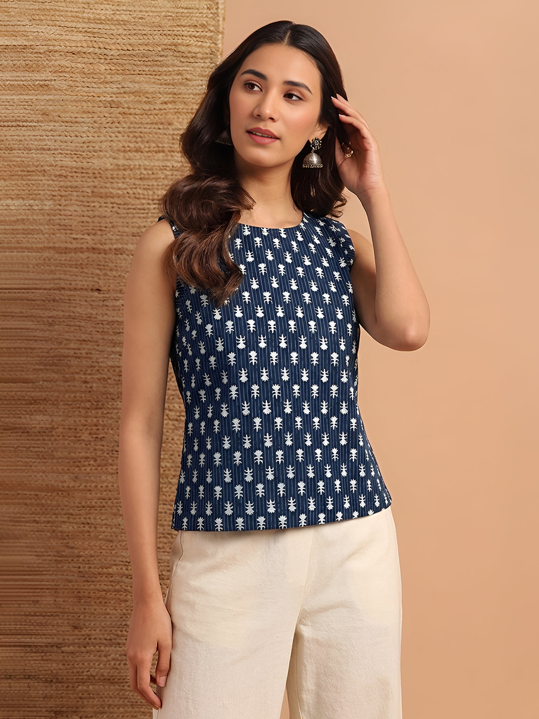 Janasya Indigo Straight Cotton Top - Dista
