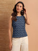 Janasya Indigo Straight Cotton Top - Dista