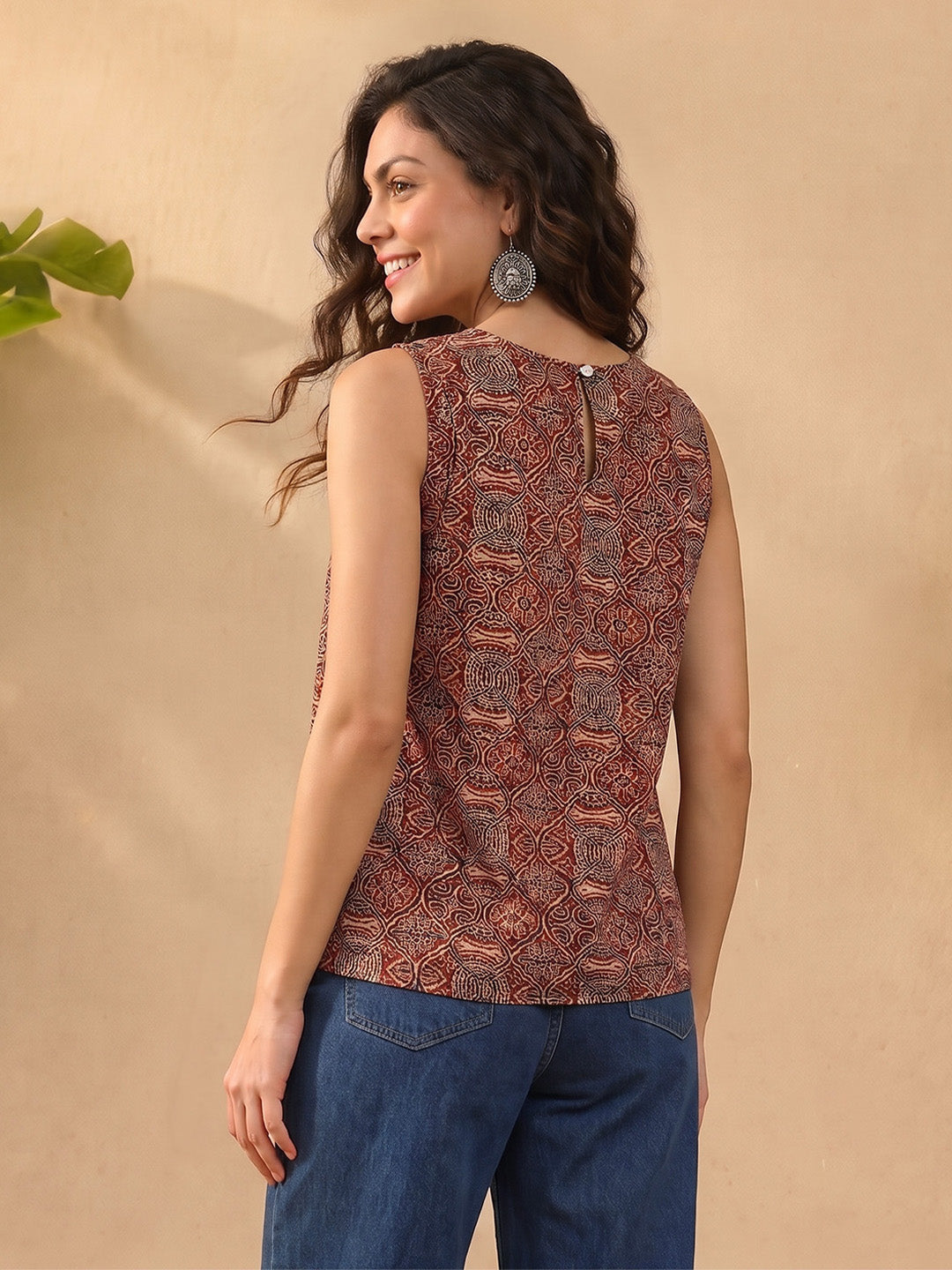Janasya Red A-Line Cotton Top - Dista