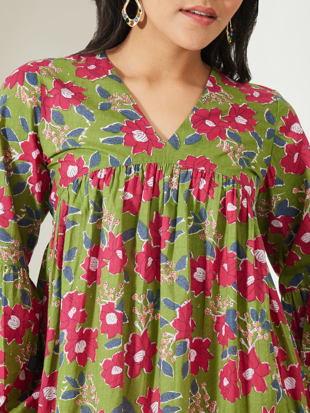 Janasya Green A-Line Cotton Top - Dista