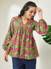 Janasya Green A-Line Cotton Top - Dista