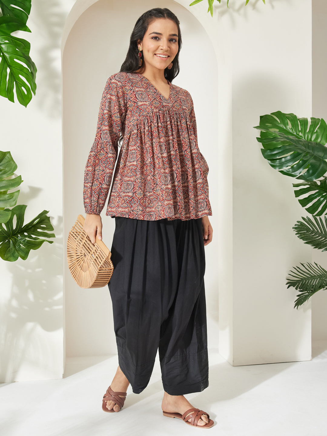 Janasya Red Peplum Cotton Top - Dista