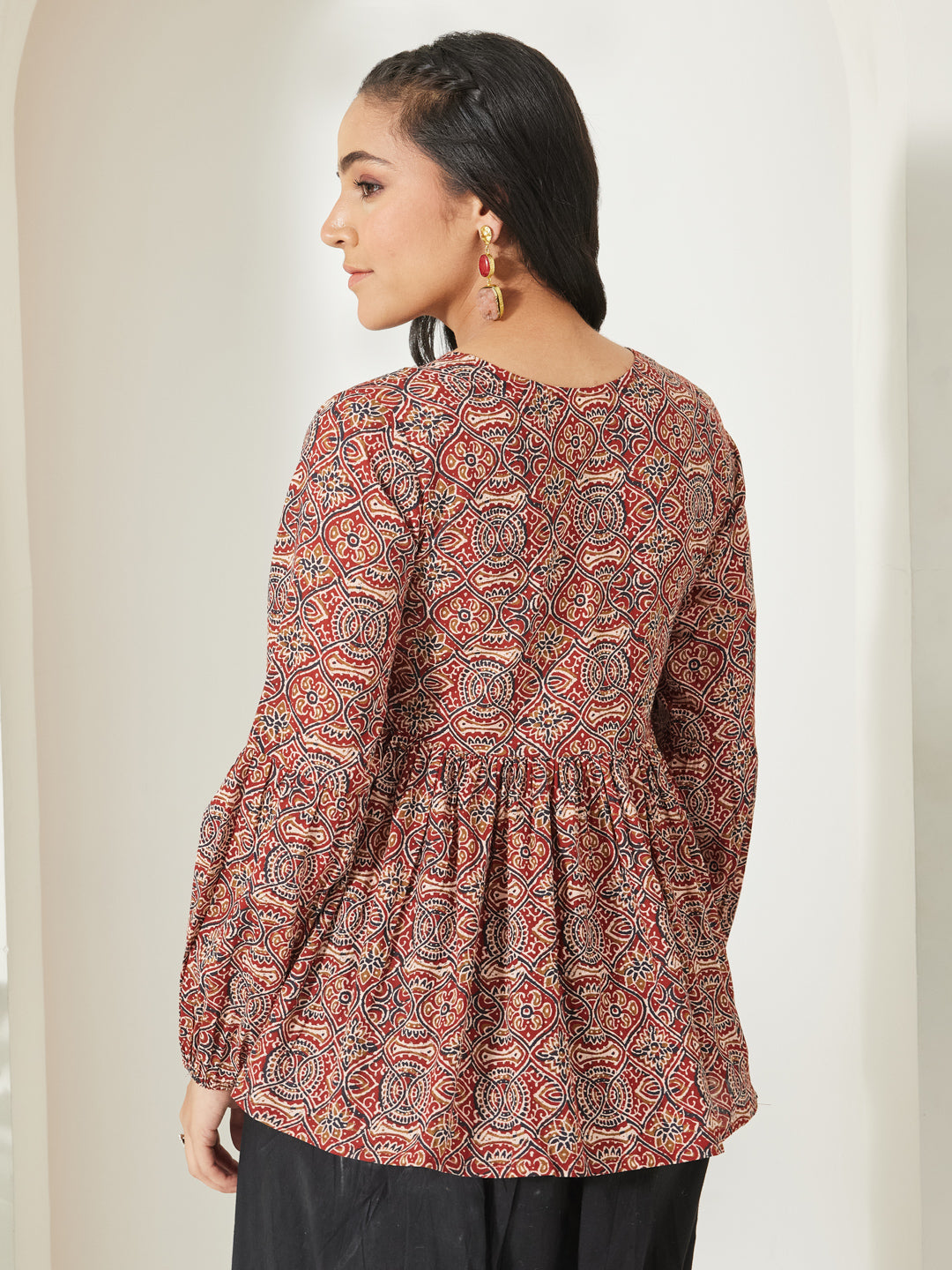 Janasya Red Peplum Cotton Top - Dista
