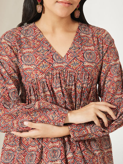 Janasya Red Peplum Cotton Top - Dista