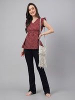Thumbnail for Janasya Maroon Peplum Cotton Top - Dista