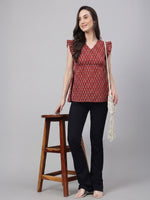 Thumbnail for Janasya Maroon Peplum Cotton Top - Dista