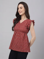 Thumbnail for Janasya Maroon Peplum Cotton Top - Dista