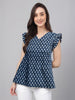 Janasya Indigo Fit & Flare Cotton Top - Dista