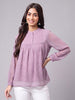Janasya Lavender Gathered Dobby Chiffon Top - Dista