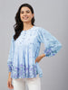 Janasya Sky Blue Gathered Dobby Georgette Top - Dista